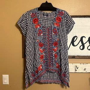Johnny Was Workshop Embroidered Plaid Top